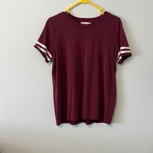 Pink republic blouse with stripe detail sleeve. Size: XL. Color: burgundy/ivory.